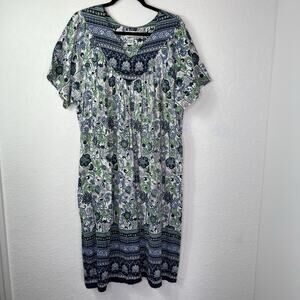 Daffodil Cotton Dress Size 2X midi floral print pullover, breathable, loungewear
